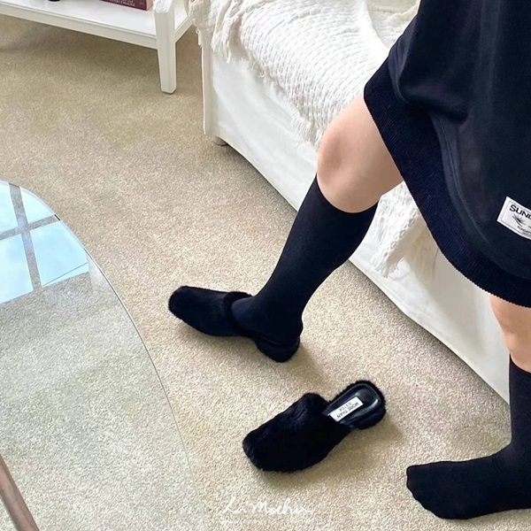 低跟羔毛穆勒拖鞋(偏小半號)